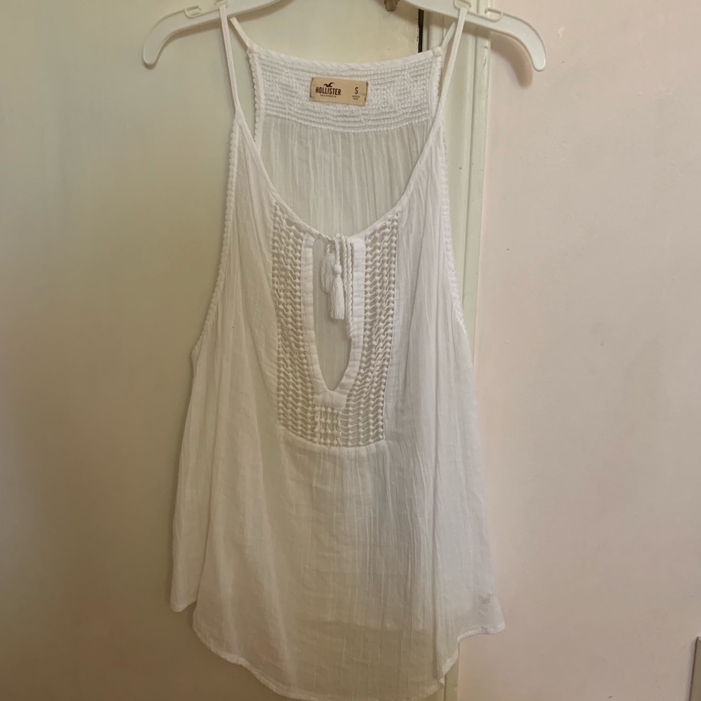 Hollister Sheer White Gauze Tank w/ embroidery